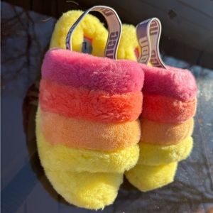 UGG Fluff Yeah Slide Backstrap Slippers Womens Size 7 Pride Rainbow 1097169